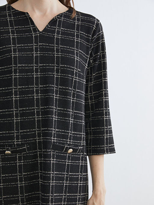 Ka??k Yaka Ekose Elbise