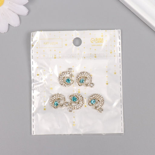 Цена за 5 шт. Декор для творчества металл, стразы «Космический месяц», золото, 1.8×1.4×0.5 см