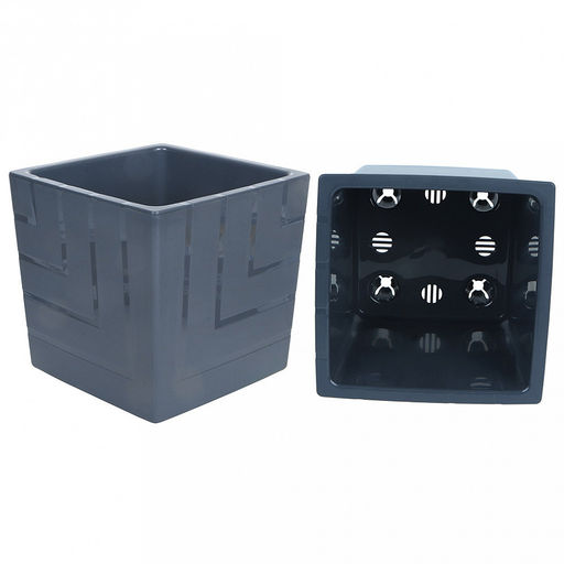 Горшок для цветов пластмассовый Квадро 1,2л, 11,5х11,5х12см, со вставкой, антрацит (Россия) - Домашняя мода фото 2