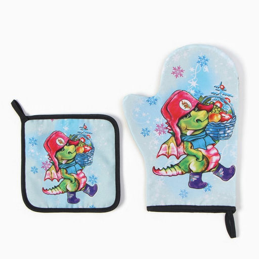 Набор кух. Зимняя прогулка: варежка 20х28 см, прихватка 17х17 см, 35% хл, 65% пэ, ватин 25 - Доляна фото 2