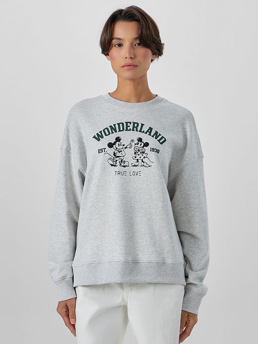 Свитшот женский серый с надписью Wonderland