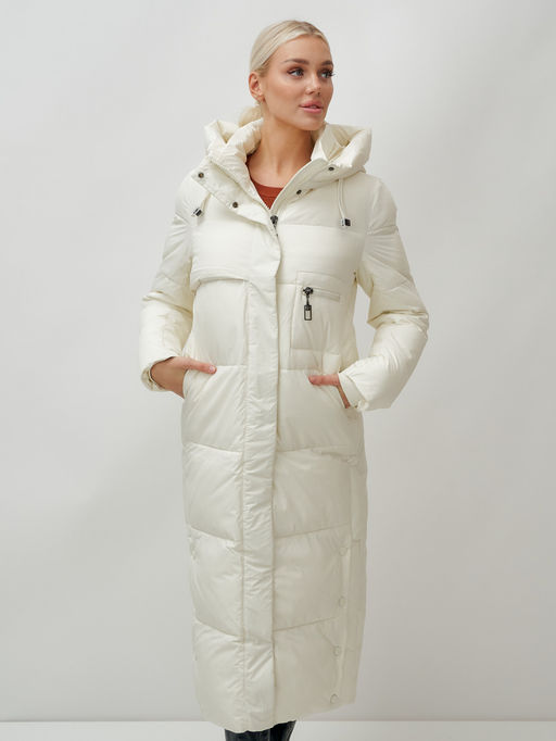 Пальто утепленное стеганное зимнее с капюшоном женское бежевого цвета 9611B - Mtforce фото 13