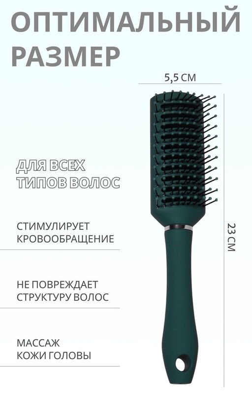 Расчёска массажная, вентилируемая, 5.5×23(±1) см, зелёная