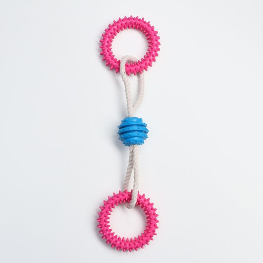 Игрушка канатная с жевательными элементами 2 шипастых кольца, до 29 см, до 120 г, микс - Пижон фото 2