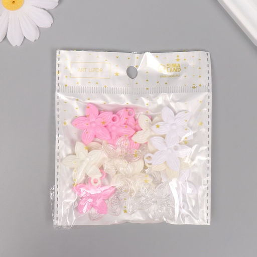 Цена за 2 шт. Декор для творчества пластик Пятилистник, набор 20 г, 3?2.6?0.3 см, МИКС