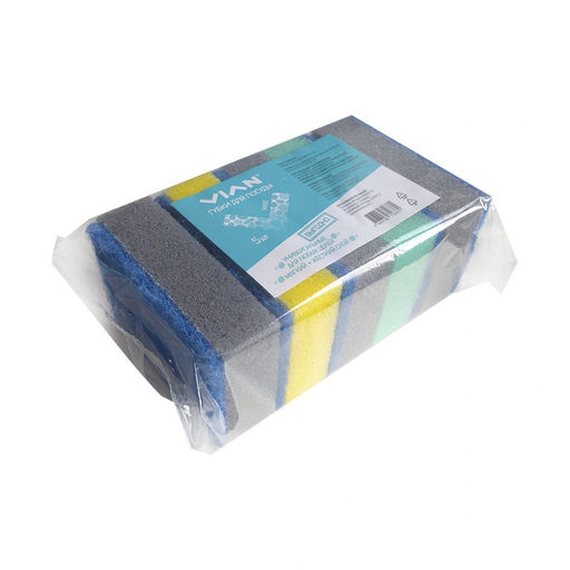 Губки для посуды VIAN MAXI с фиброй, 95*65*32, 5 шт/уп  фото 2