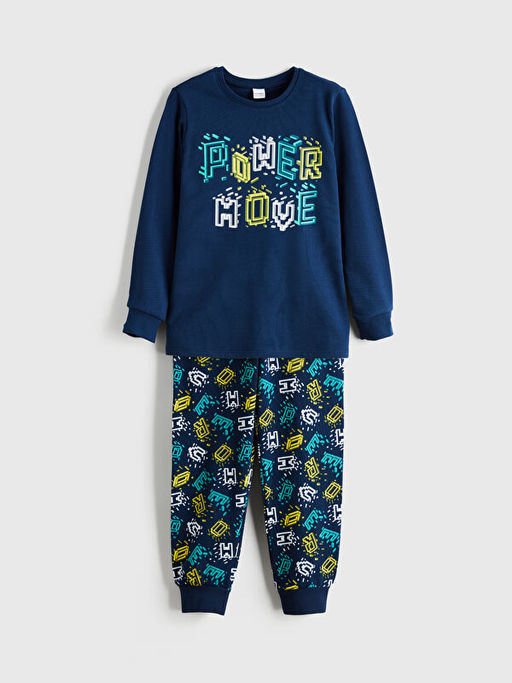 Bisiklet Yaka Bask?l? Erkek ?ocuk Pijama Tak?m?