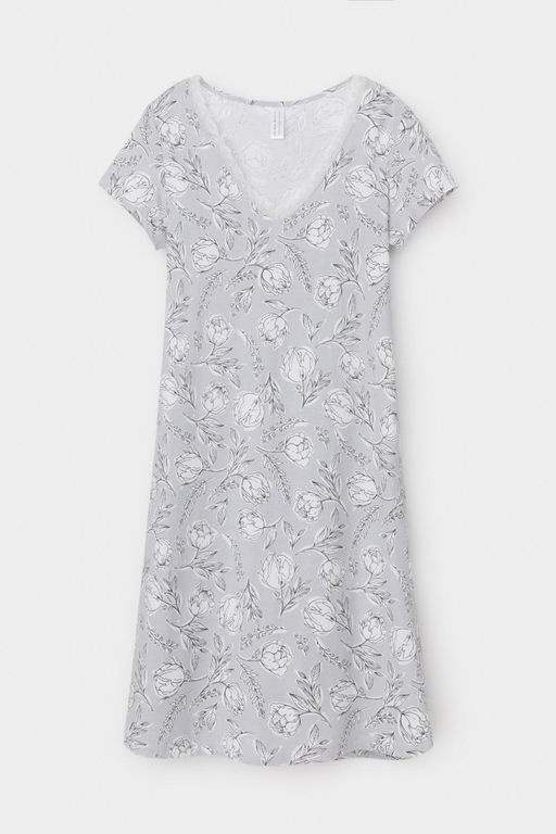 Е 10015/24/светло-серый,нежные цветы сорочка жен