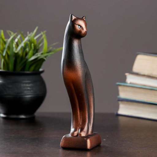 Фигурка керамика «Кошка Рысь», чёрная с медью, 6×5×21 см