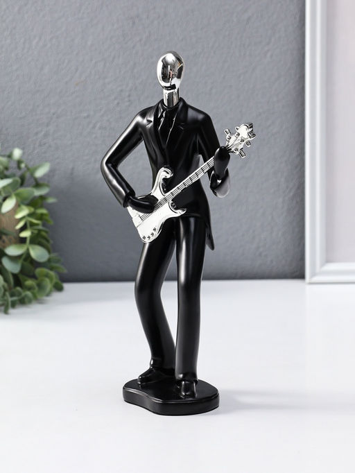 Сувенир полистоун "Гитарист" чёрный с серебром 6,5х15,2х27,5 см