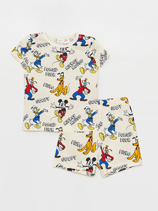 Bisiklet Yaka K?sa Kollu Mickey Mouse Bask?l? Erkek Bebek Pijama Tak?m?