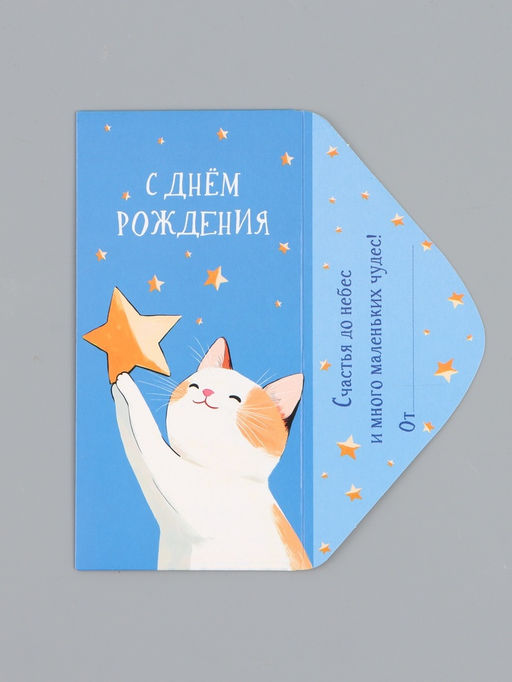 Цена за 10 шт. Конверт для денег «С днём рождения», котик, 16,5 х 8 см