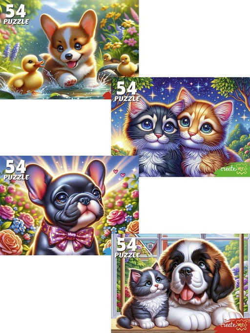 Цена за 2 шт. Puzzle 54 элемента "Котята с щенками" (П54-8712)