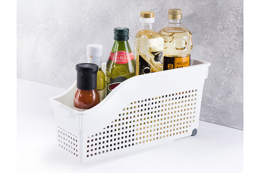 Контейнер хозяйственный 35,5*13*17 см "Лофт" белый на колесах узкий (модель - 621006)