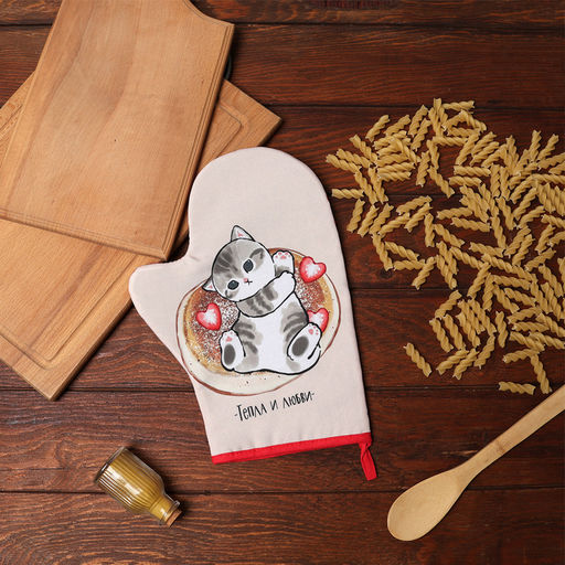 Варежка-прихватка Доляна Котик 20х28 см, 35% хл, 65% пэ, ватин 250 г/м2  фото 5