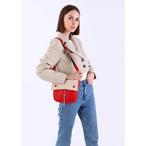 Сумка-мессенджер на магните, длинный ремень, цвет красный/бежевый - Simaland фото 4