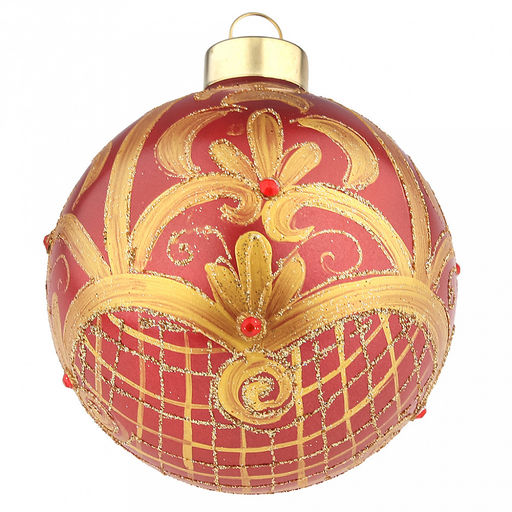 Елочная игрушка шар стеклянная д8см, красный металлик, ручная художественная роспись, подарочная упаковка (Россия) - Домашняя мода фото 4