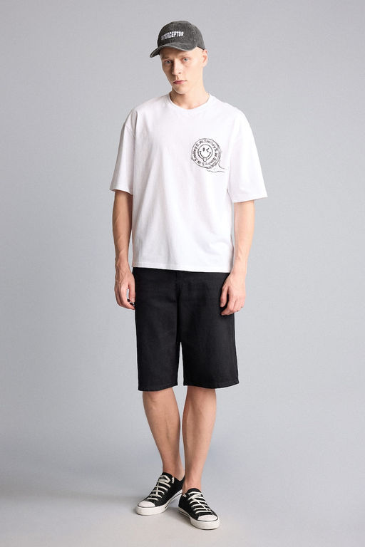 %100 Pamuk Baggy Fit Bermuda _ort - Defacto фото 2