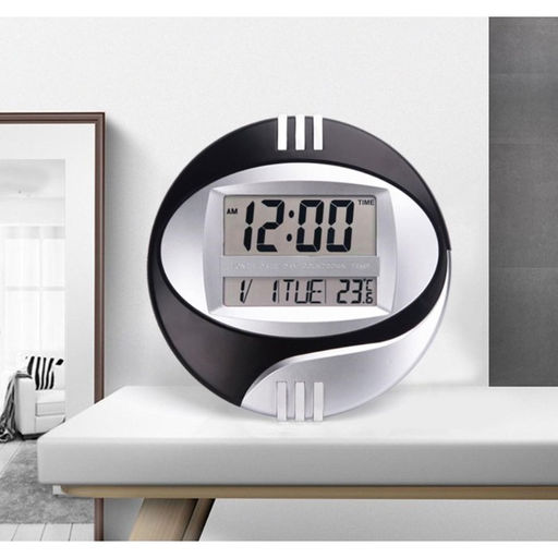 Часы - будильник электронные, настенные/настольные, 26×26 см, чёрные