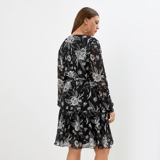 Платье женское короткое MIST plus-size, чёрное, размер 52, принт цветочный