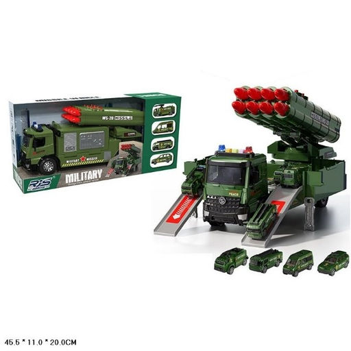 Грузовик военный с ракетной установкой + 4 машинки (SJ740A-1/DT) в коробке 45,5*11*20см