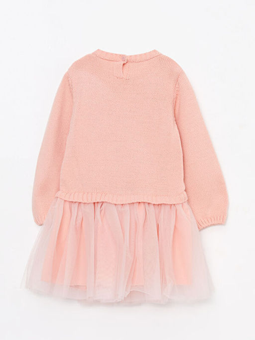 Bisiklet Yaka Uzun Kollu Desenli K?z Bebek Triko Elbise - Waikiki фото 2