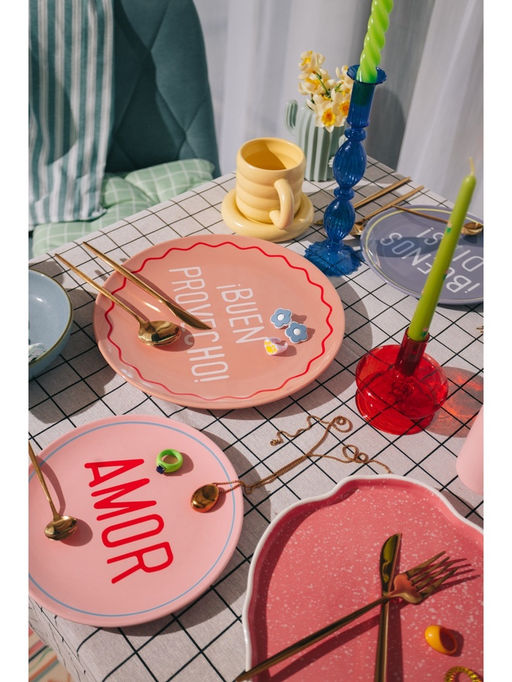 Тарелки SL Home Уроки испанского: Amor - Te amo, d=22 см, набор 2 шт., фарфор, белые, розовые