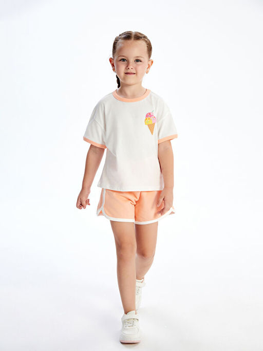 Dondurma Bask?l? K?z ?ocuk Ti??rt ve ?ort 2li