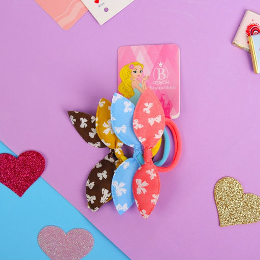 Цена за 5 шт. Резинки для волос «Веселые ушки», набор 4 шт., бантик, МИКС