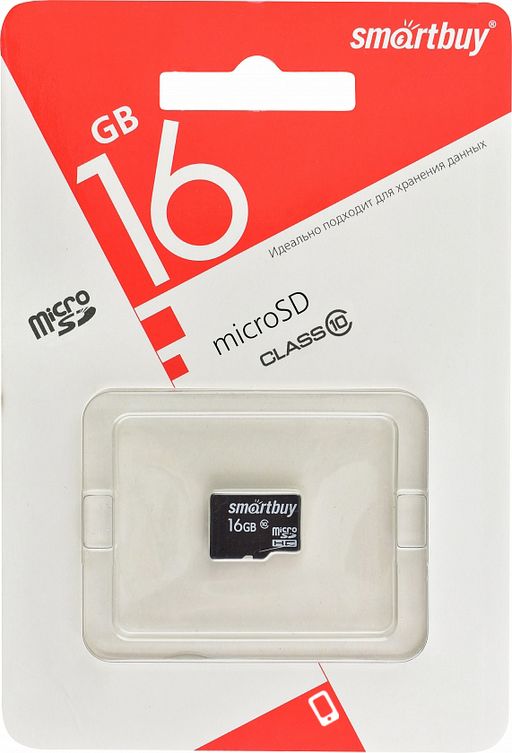 Карта памяти Micro-SDHC 16Гб "SmartBuy" Class10 LE, без адаптера