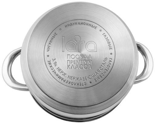 Кастрюля LARA (нерж) SONATA 20x12,5см, 3,9л, 7-cтупенчатое дно, комбо-полировка, крышка LR02-582  фото 2