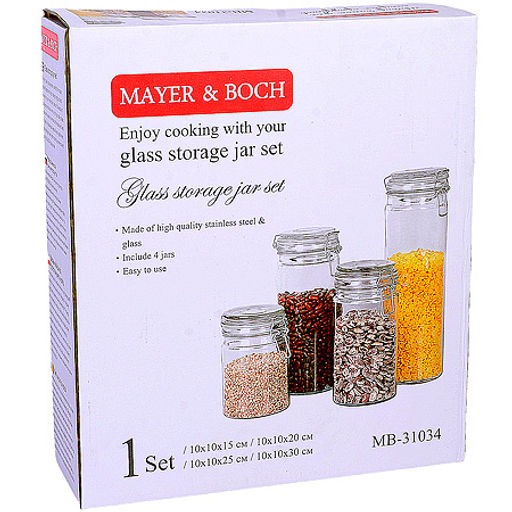 31034 Набор банок д/сыпучих продуктов 4 шт 0,8/1,1/1,4/1,9л стекло/полипроп MB (х4) - Mayer&boch фото 5