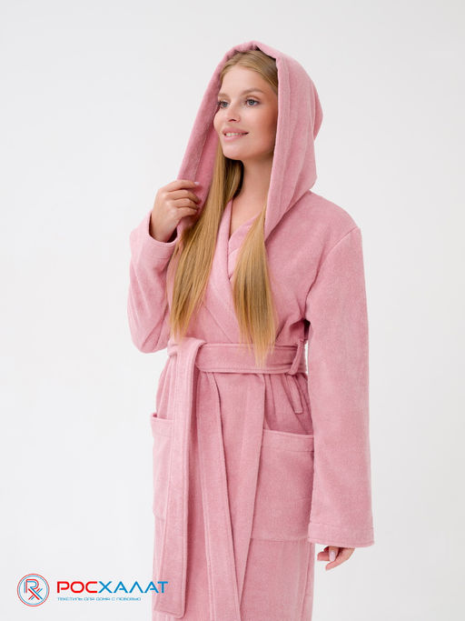 Женский халат с капюшоном пудрово-розовый МЗ-06 (102) - Росхалат фото 4