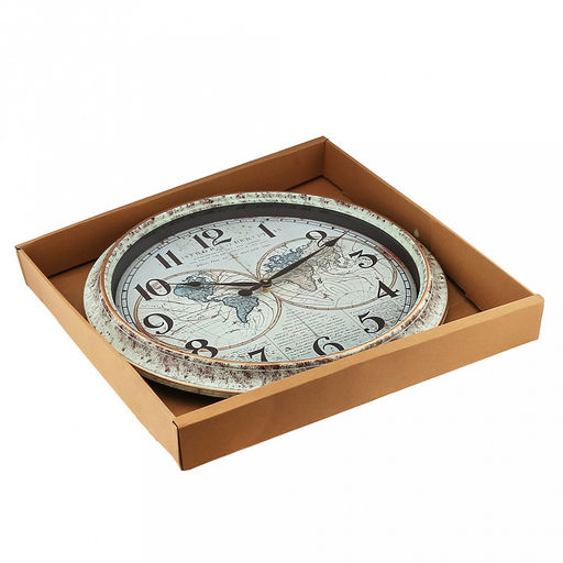 Часы настенные Вокруг света д46-51см, h6см, мягкий ход, циферблат Карта, бежевый/голубой; цифры арабские, черный; корпус пластик, коричневый/голубой; полоски медного цвета, в лотке (Китай) - Домашняя мода фото 6