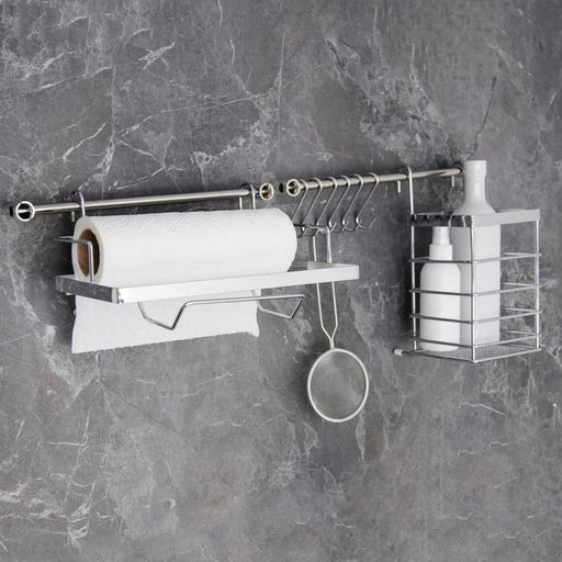 Рейлинговая система для кухни Доляна, базовый набор, 10 предметов, хромированная