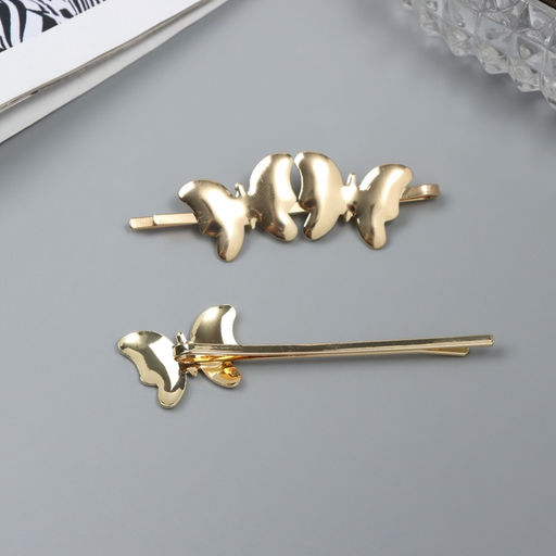 Невидимки для волос «Бенте», набор 2 шт., бабочка, 6 см, золото