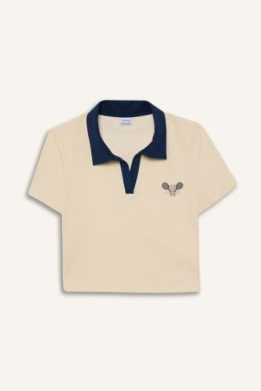 DeFactoFit Standart Fit Bask?l? Sporcu K?sa Kollu Polo Tisort