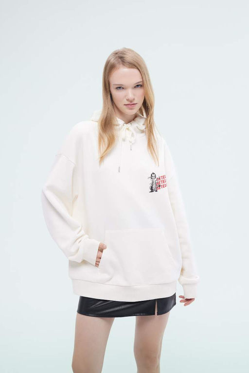 Женская толстая толстая толстая толстая толстовка с капюшоном и принтом Cool Beetlejuice Oversize, широкий крой - Defacto фото 3