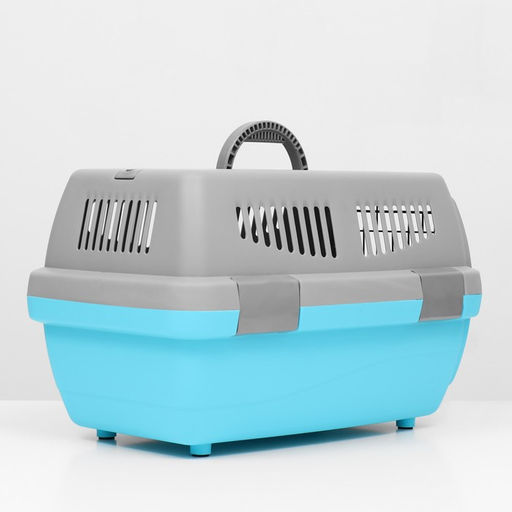Переноска пластиковая Неон 48х32х29,5 см, вес животного до 12 кг, серо-голубая - Пижон фото 5