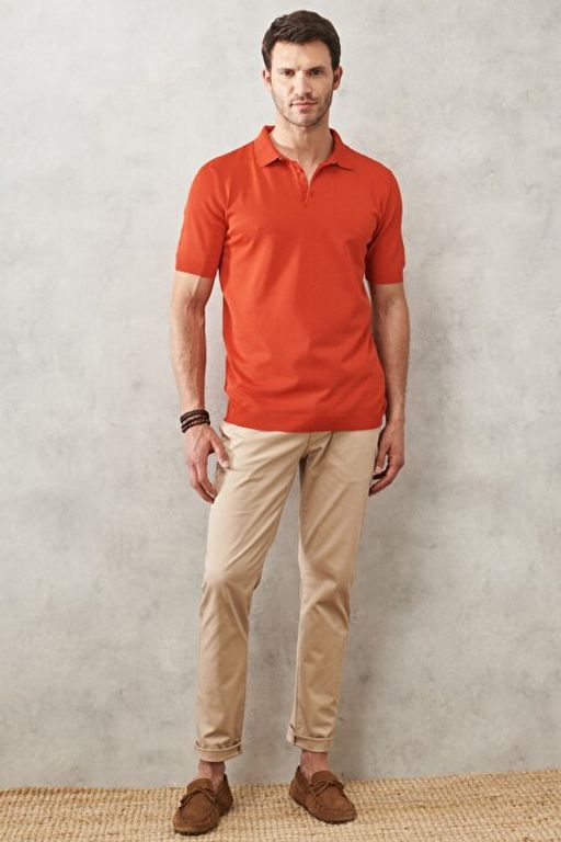 Standart Fit Normal Kesim Polo Yaka K_sa Kollu K_rm_z_ Triko Ti__rt 4A4922200011KMZ