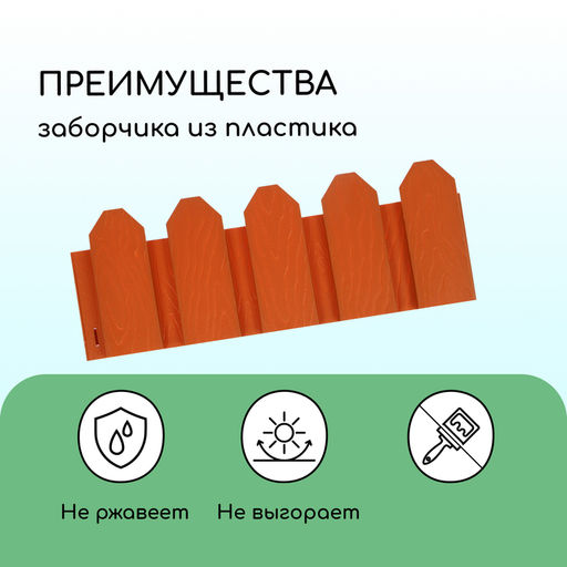 Ограждение декоративное, 18×300 см, 6 секций, пластик, терракотовое, «Дачник»