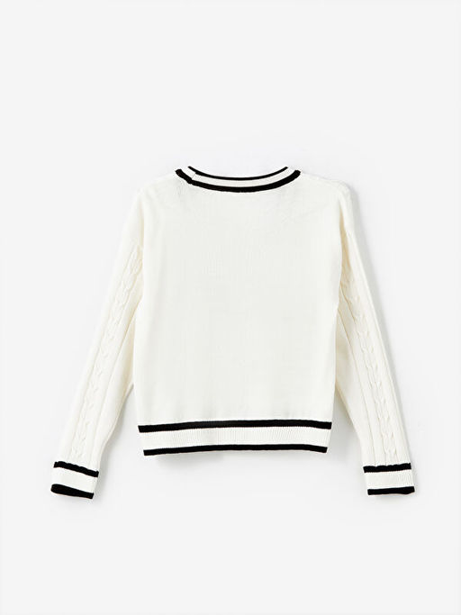 V Yaka Sa? ?rg?s? Desenli Uzun Kollu K?z ?ocuk Triko H?rka