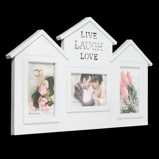 Фоторамка - коллаж на 3 фото 10?15 см Дом - жизнь. смех, любовь, пластик, белая, 33?54.5 см
