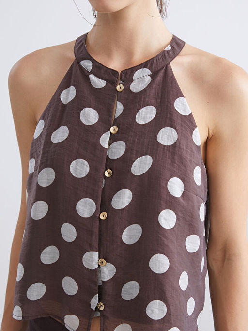 Halter Yaka Puantiyeli Bluz