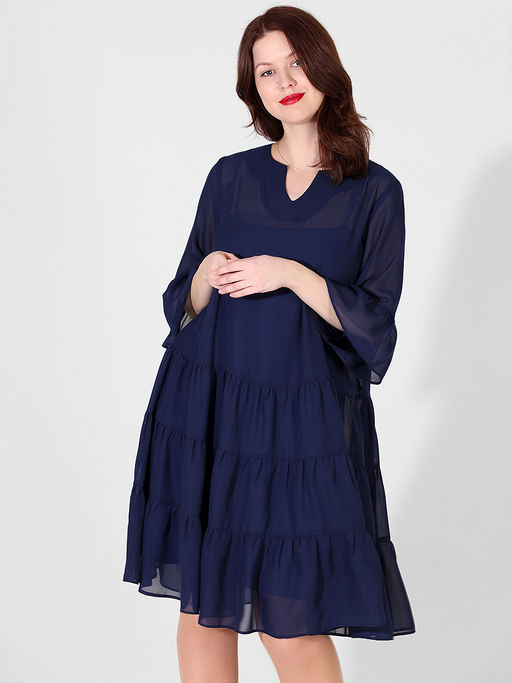 Шифоновое платье-двойка темно-синее большого размера - Almond фото 2