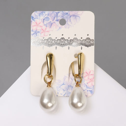 Серьги с жемчугом «Грейс» пухлая капля, цвет белый в золоте