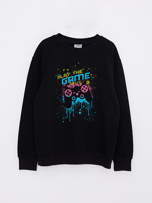 Bisiklet Yaka Bask?l? Uzun Kollu Erkek ?ocuk Sweatshirt