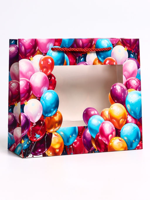 Цена за 2 шт. Пакет подарочный с окном Воздушные шары, 25?10?22 см - UPAK LAND фото 6