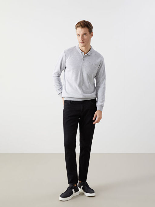 Polo Yaka Uzun Kollu Erkek Sweatshirt