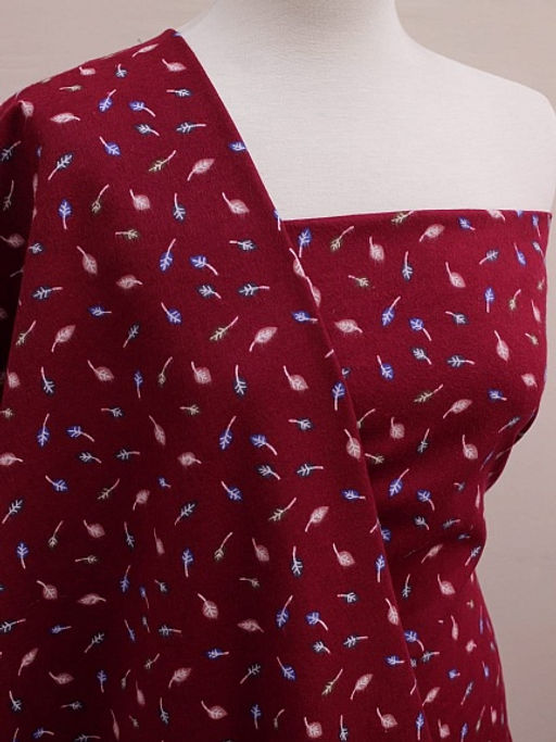 Теплый хлопок Листочки на бордовом, СОРТ2, ш.1.47м, хлопок-100%, 150гр/м.кв - Купава фото 2